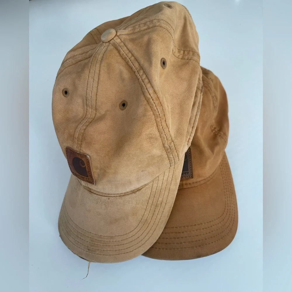2 Distressed Thrashed Carhartt Baseball Caps Gold Tan